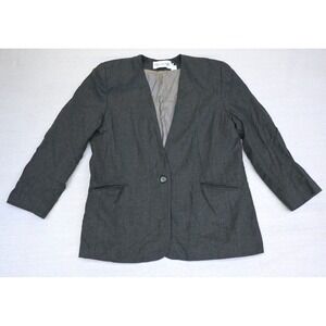 Vintage JH Collectibles Womens 16 100% Wool Collarless Blazer Charcoal Classic